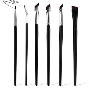 6pcs fine angled eyeliner brush, precision eyeliner eyebrows makeup brush set angled eyeliner concealer ultra flat thin brush beveled eyebrow curved brush