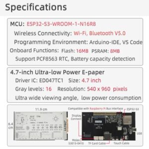 LILYGO T5 4.7 Inch E-Paper V2.3 ESP32-S3 Development Driver Board TTGO Display Module Support TF Arduino (Female pin Welded Version)