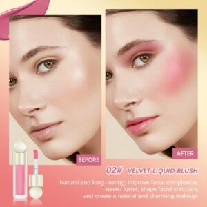 Ofanyia Liquid Blush, Soft Cream Blush Face Makeup, Moisturizing Lightweight Blendable Feel, Natural-Looking, Easy to Blend Soft Velvet Liquid Blusher for Cheek (02#)