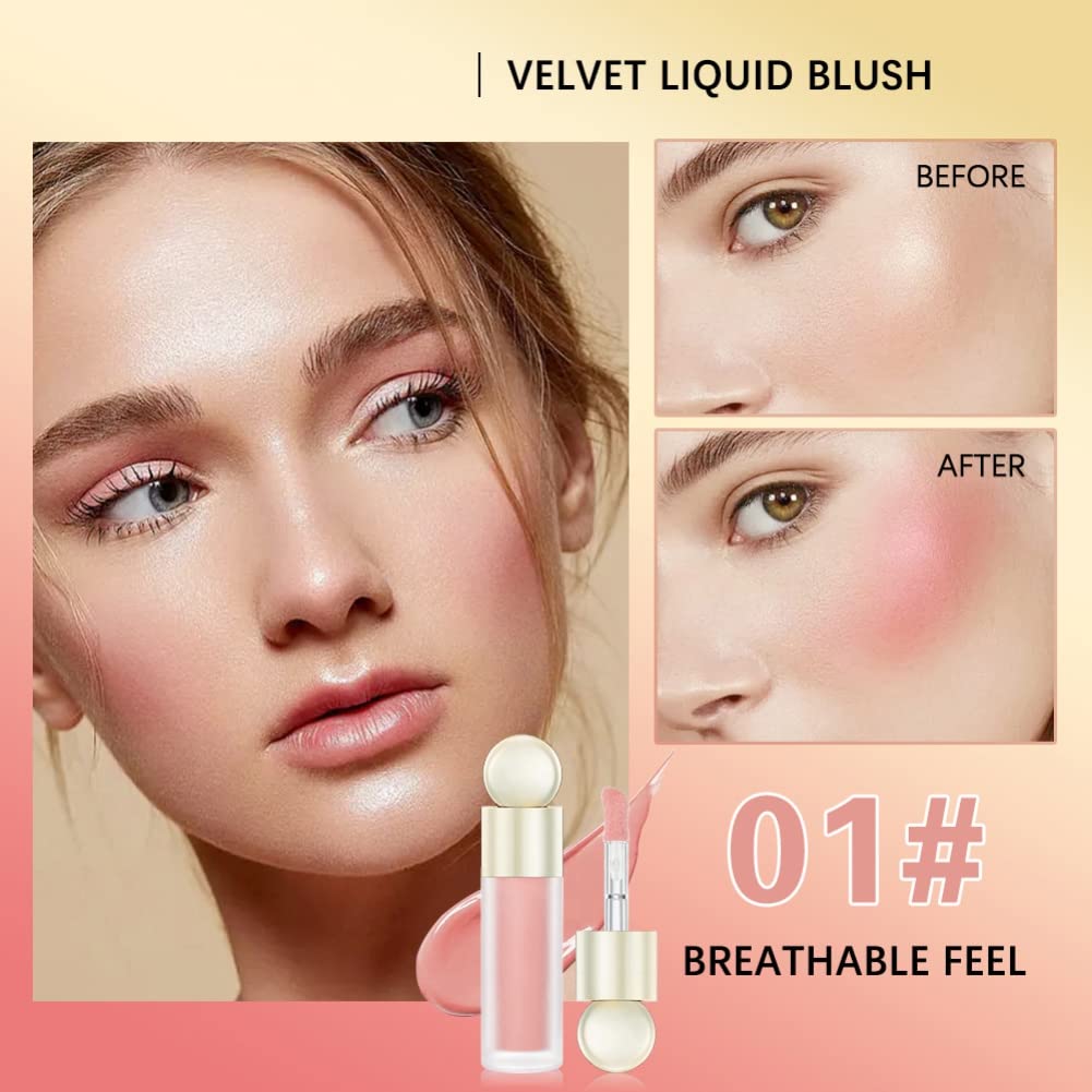 Ofanyia Liquid Blush, Soft Cream Blush Face Makeup, Moisturizing Lightweight Blendable Feel, Natural-Looking, Easy to Blend Soft Velvet Liquid Blusher for Cheek (01#)