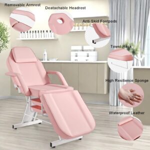 Dangvivi Facial Chair with Tattoo Stool, Lash Chair Bed for Eyelash Extensions, Tattoo Chair Table for Client with 2 Adjustable Storage Baskets, Esthetician Bed for Facial Beauty (Pink)