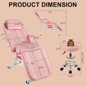 Dangvivi Facial Chair with Tattoo Stool, Lash Chair Bed for Eyelash Extensions, Tattoo Chair Table for Client with 2 Adjustable Storage Baskets, Esthetician Bed for Facial Beauty (Pink)