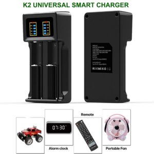 Universal Smart Battery Charger 2 Bay, 18650 Smart Charger for Li-ion LiFePO4 IMR 18650 26650 14500(AA) 16340(123A) Battery