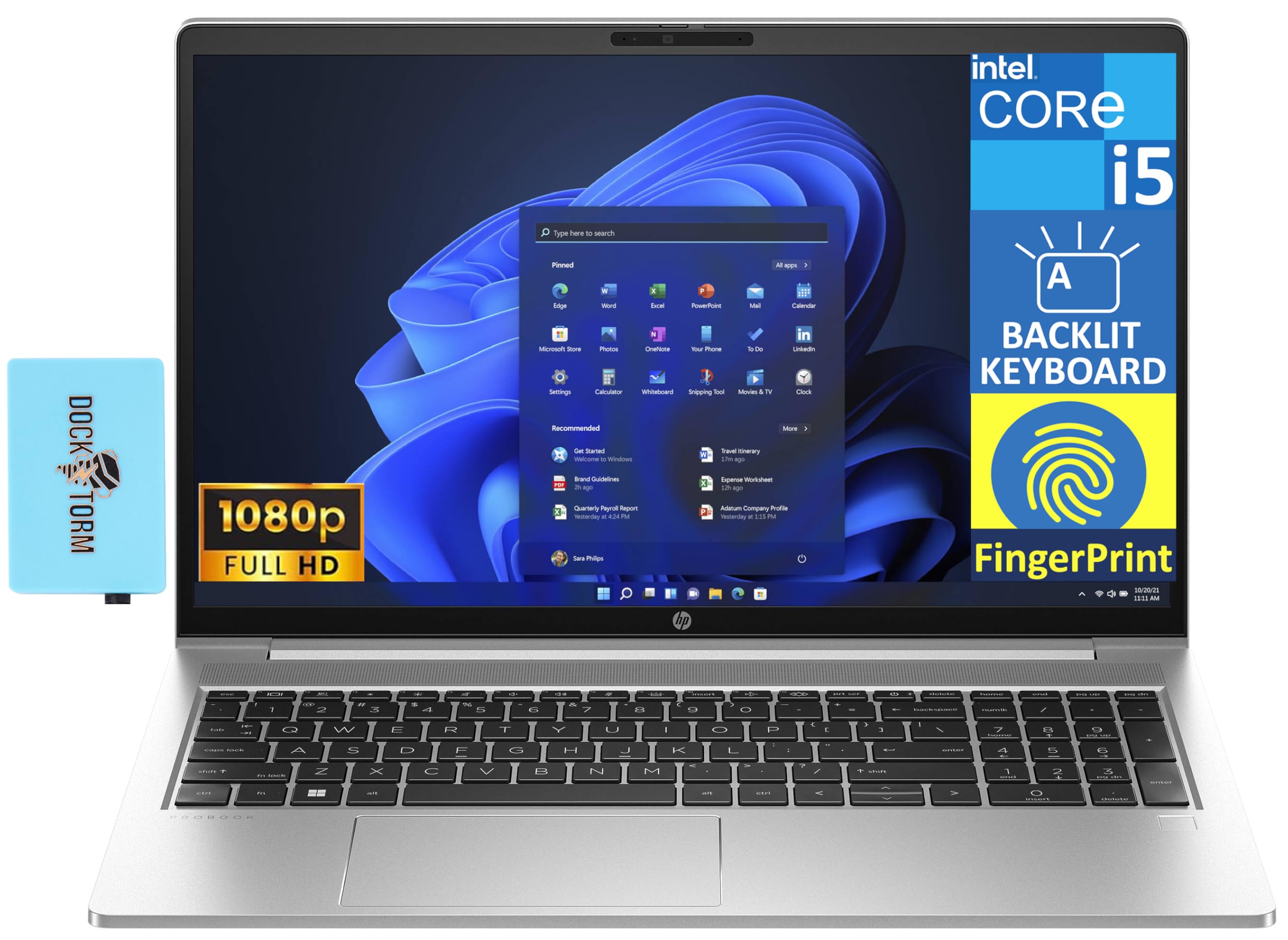 HP Probook 450 G10 15.6" FHD IPS Laptop (Intel i5-1334U 10-Core, 16GB RAM, 2TB PCIe SSD, Intel Iris Xe, Fingerprint, Backlit KB, WiFi 6E, Bluetooth 5.3, Win 10 Pro) with Dockztorm Hub