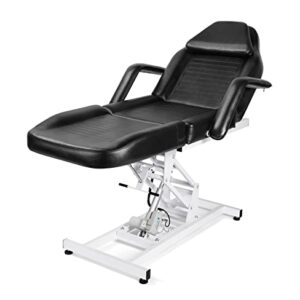 Salonsunny Electtric Salon Beauty Bed Chair Black Round Base Hydraulic Pump All Purpose Styling Chair Barbering Reclining Spa Massage Equipment