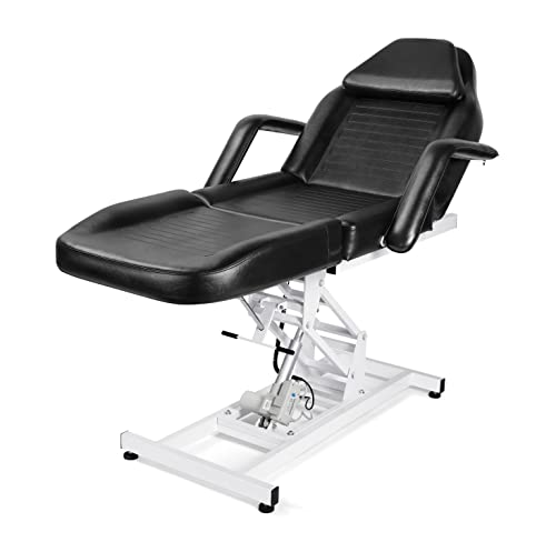 Salonsunny Electtric Salon Beauty Bed Chair Black Round Base Hydraulic Pump All Purpose Styling Chair Barbering Reclining Spa Massage Equipment