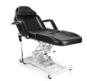 salonsunny electtric salon beauty bed chair black round base hydraulic pump all purpose styling chair barbering reclining spa massage equipment