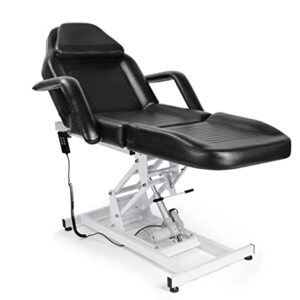 Salonsunny Electtric Salon Beauty Bed Chair Black Round Base Hydraulic Pump All Purpose Styling Chair Barbering Reclining Spa Massage Equipment