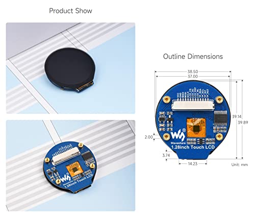 Waveshare 1.28inch Round LCD Display Module with Touch Panel, 240×240 Resolution, IPS, SPI and I2C Communication, Compatible with Raspberry Pi 5/4B/3B/Zero/Zero W/Zero 2W/Pico/Pico W/Pico WH