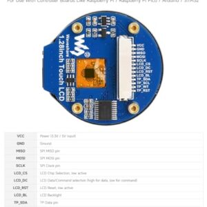 Waveshare 1.28inch Round LCD Display Module with Touch Panel, 240×240 Resolution, IPS, SPI and I2C Communication, Compatible with Raspberry Pi 5/4B/3B/Zero/Zero W/Zero 2W/Pico/Pico W/Pico WH