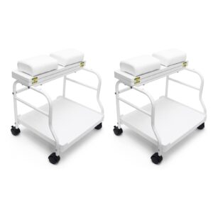 beauty salon nail or foot bath spa portable esthetician trolley cart for foot rest pedicure manicure funiture massage table salon supplies 2 way use 2 color option elitzia (white 2pcs)