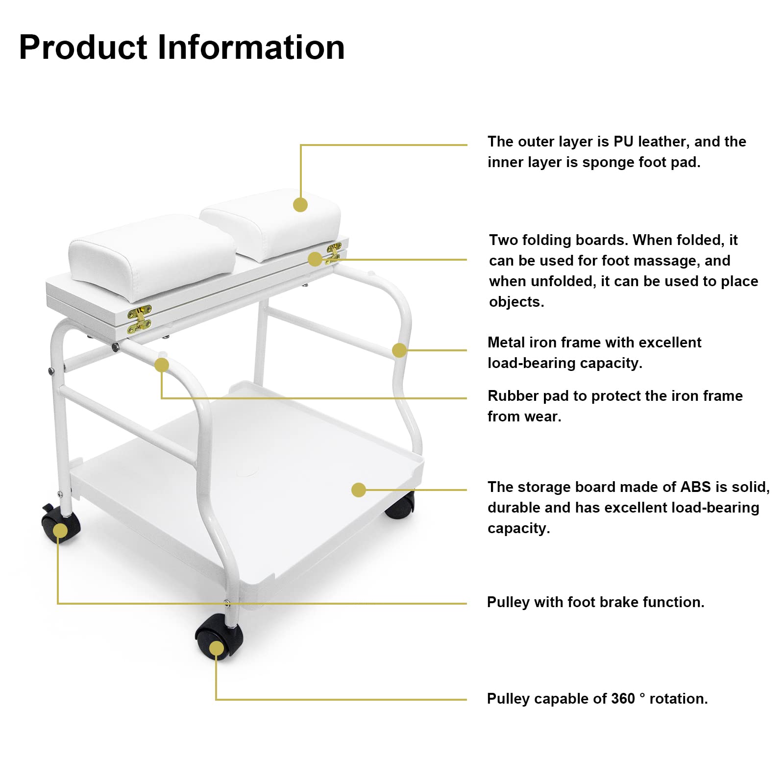 Beauty Salon Nail Or Foot Bath Spa Portable Esthetician Trolley Cart for Foot Rest Pedicure Manicure Funiture Massage Table Salon Supplies 2 Way Use 2 Color Option Elitzia (White 2pcs)