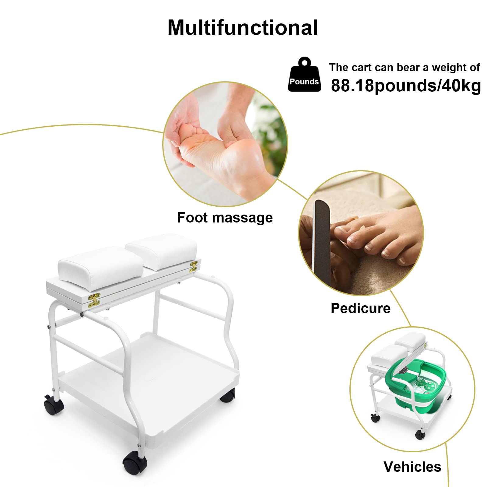 Beauty Salon Nail Or Foot Bath Spa Portable Esthetician Trolley Cart for Foot Rest Pedicure Manicure Funiture Massage Table Salon Supplies 2 Way Use 2 Color Option Elitzia (White 2pcs)