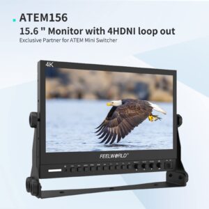 FEELWORLD ATEM156 15.6 Inch Live Streaming Broadcast Director Monitor with 4 HDMI Input Output Quad Split Display