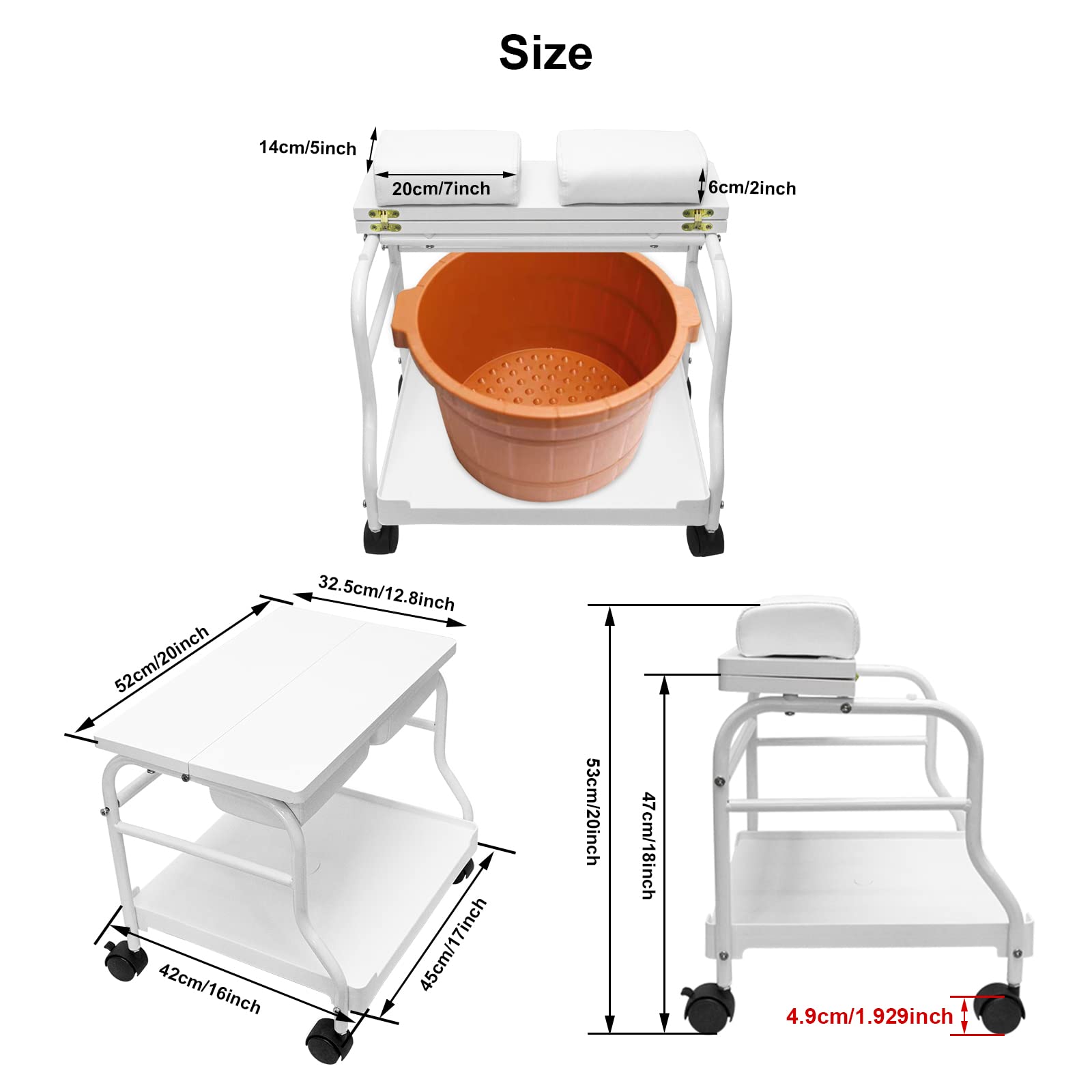 Beauty Salon Nail Or Foot Bath Spa Portable Esthetician Trolley Cart for Foot Rest Pedicure Manicure Funiture Massage Table Salon Supplies 2 Way Use 2 Color Option Elitzia (White 2pcs)