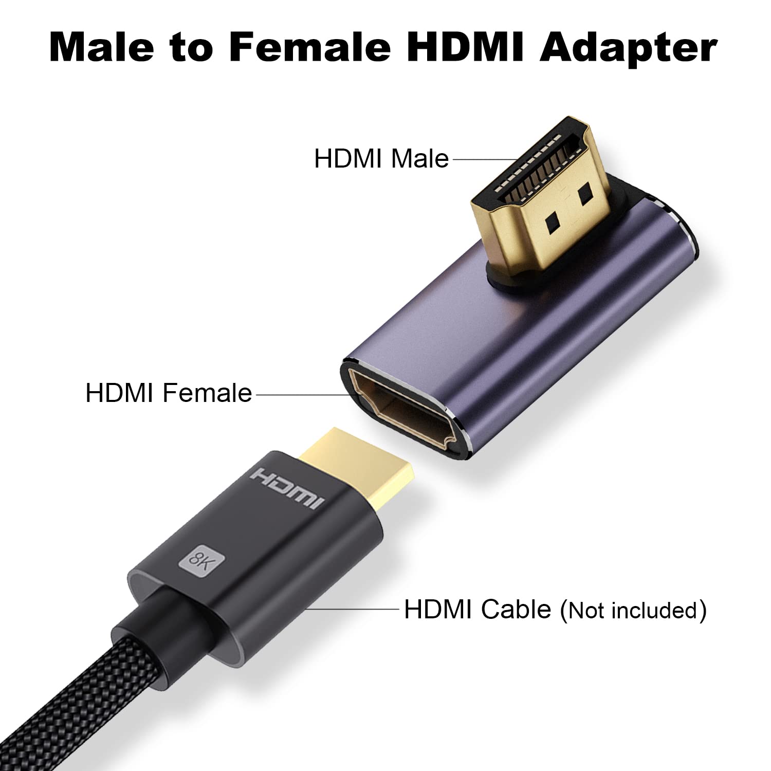 AreMe 8K HDMI 2.1 Right Angle Adapter (2 Pack), Left&Right 90 Degree and 270 Degree HDMI Male to HDMI Female Extender Connector Aluminum Alloy