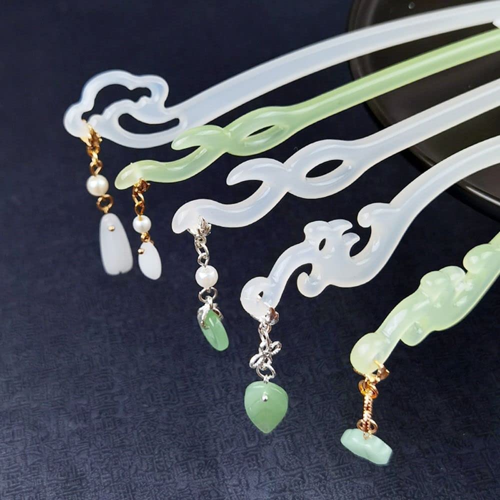 Hanfu Hair Sticks Chinese Style Acetate Hairpins Hair Fork Leaf Pendent Tassel Flower Pendent Hair pins(C)