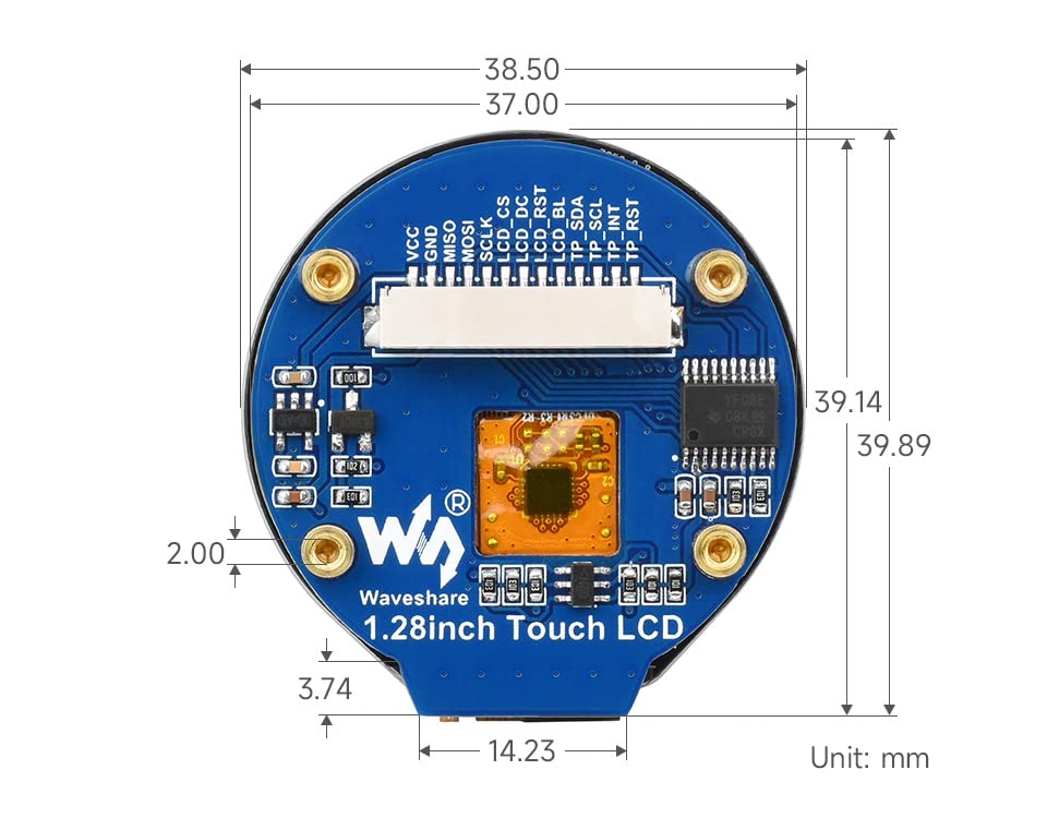 1.28inch Round LCD with Touch Panel,240×240 IPS Screen Display Module,SPI and I2C Communication,with GC9A01 Display Driver,CST816S Touch Driver,for Raspberry Pi, Raspberry Pi Pico, for Arduino, etc