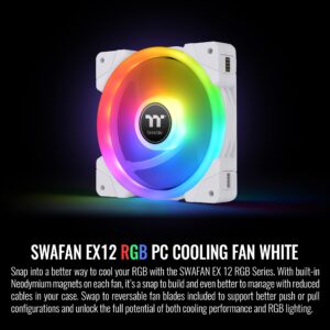 Thermaltake SWAFAN EX 12 RGB PC Cooling Fan White, 500-2000 RPM, Magnetic Connection, Reversable Blades, Controller Included, CL-F161-PL12SW-A, Desktop, 120mm, 3 Pack