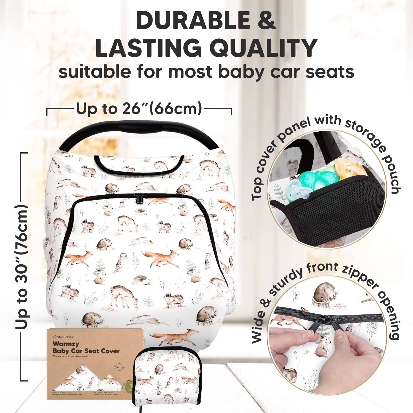 KeaBabies Diaper Bag Backpack and Car Seat Cover for Babies - Waterproof Multi Function Baby Travel Bags - Baby Car Seat Canopy for Spring, Autumn, Winter - Universal Stretch Fit Car Seat Covers