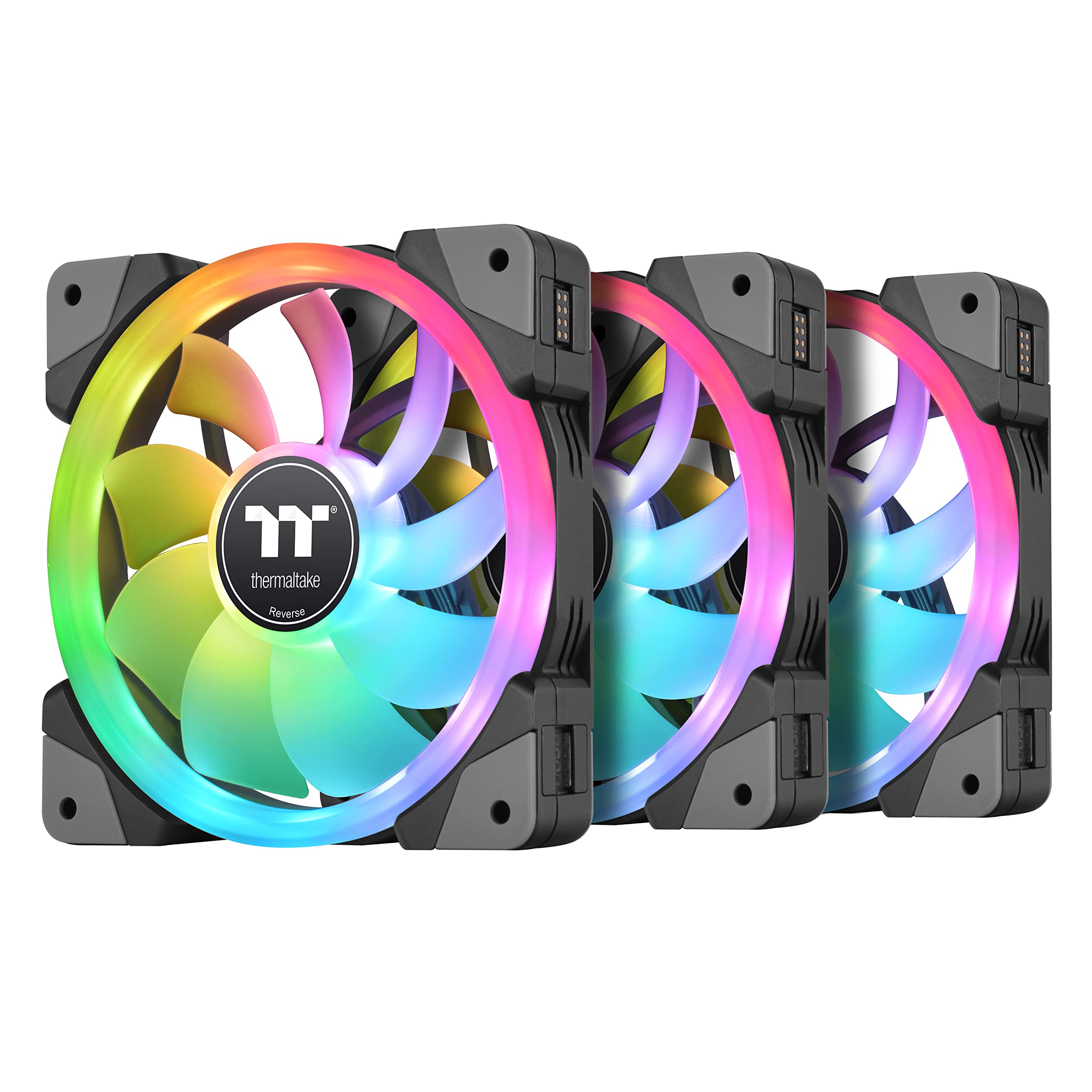 Thermaltake SWAFAN EX 12 RGB PC Desktop Cooling Fan, 3 Pack, 500-2000 RPM, Magnetic Connection, Reversable Blades, Controller Included, CL-F143-PL12SW-A,Black, 120mm