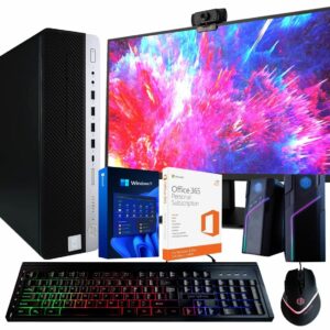 HP EliteDesk 800G4 Desktop Computer | Hexa Core Intel i5 (3.2GHz) 16GB DDR4 RAM 500GB SSD 5G-WiFi& BT 22in LCD Monitor RGB Ultimate Kit Office 365 Windows 11 Pro (Renewed), Black