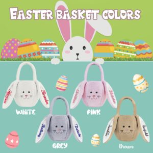 Personalized Buny Easter Basket with Name Custom Plush Easter Baskets for Kids Brown