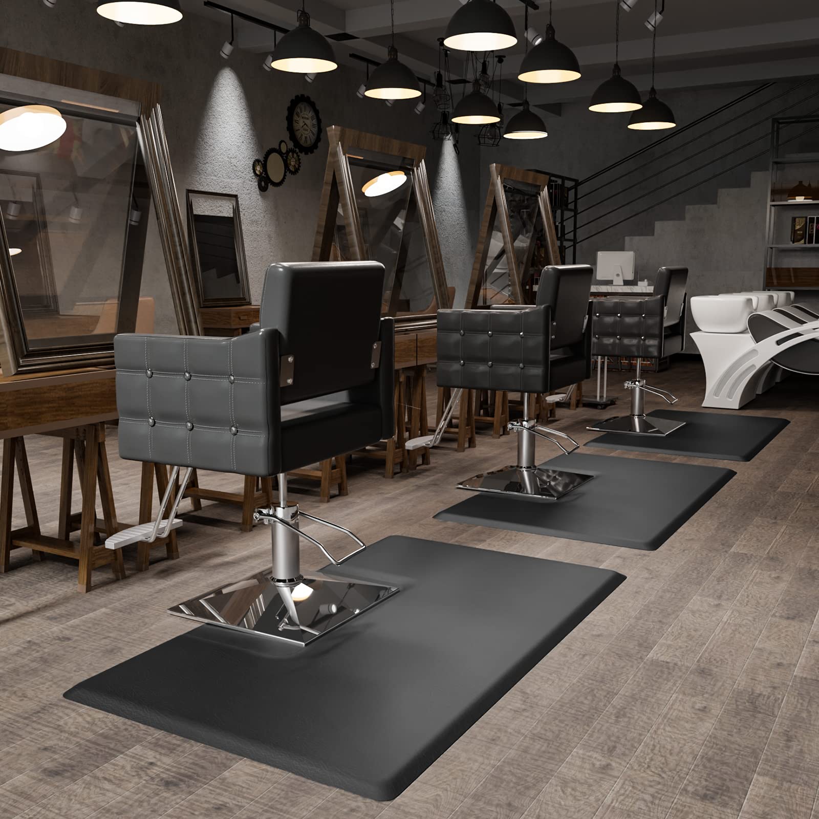 OmySalon 3' x 5' Barber Floor Mat Anti Fatigue for Stylist Standing, 3/4'' Thick Comfort Hair Matt Square Base for Salon Styling Chair, Hair Cutting Hairdressing Beauty Equipment