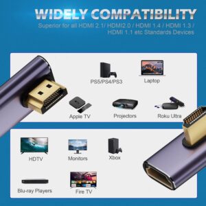 AreMe 8K HDMI 2.1 Right Angle Adapter (2 Pack), Left&Right 90 Degree and 270 Degree HDMI Male to HDMI Female Extender Connector Aluminum Alloy