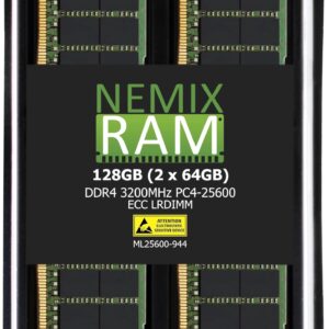 NEMIX RAM 128GB (2X64GB) DDR4 3200MHZ PC4-25600 4Rx4 1.2V 288-PIN ECC LRDIMM Load Reduced Server Memory KIT Compatible with Dell PowerEdge R650 Rack Server