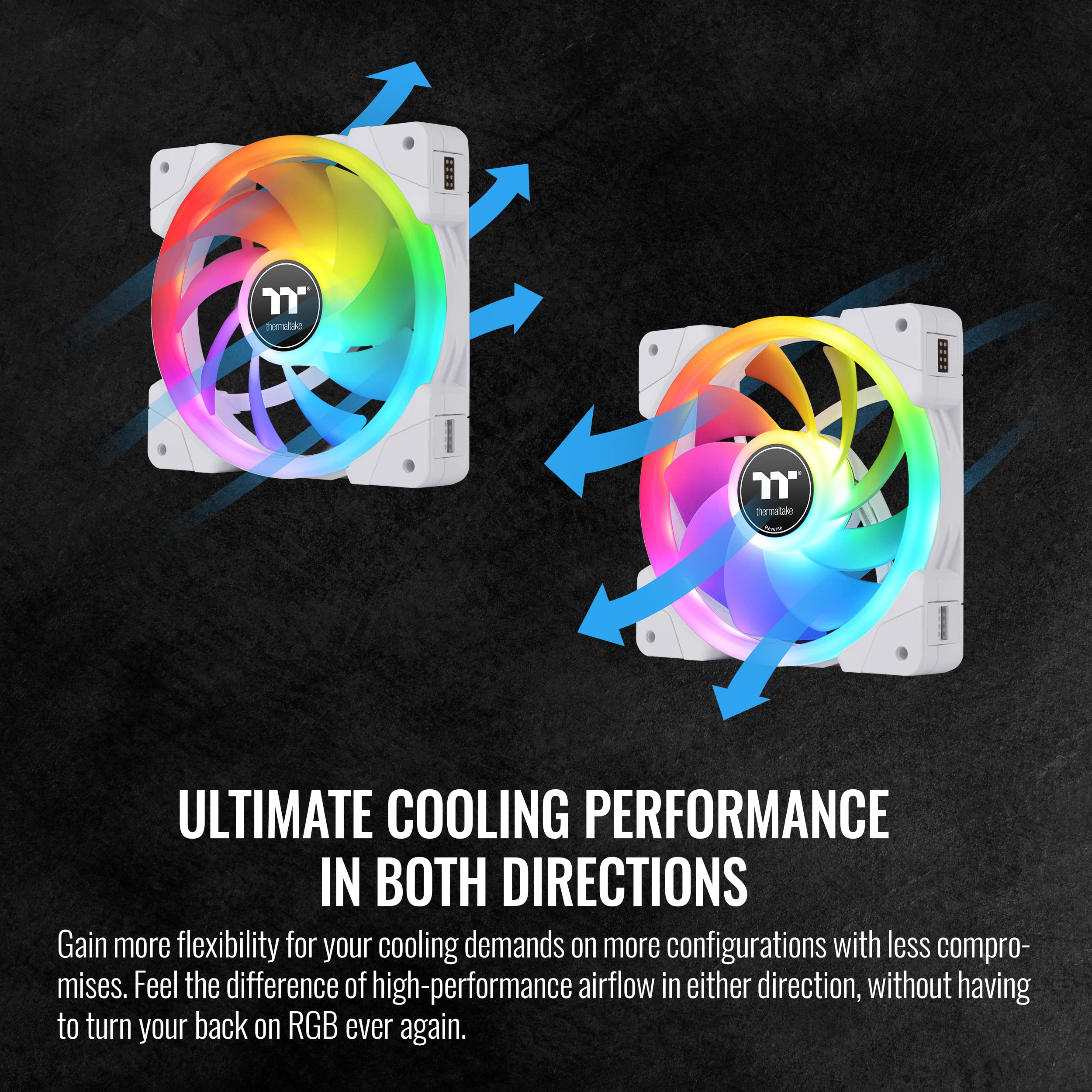 Thermaltake SWAFAN EX 12 RGB PC Cooling Fan White, 500-2000 RPM, Magnetic Connection, Reversable Blades, Controller Included, CL-F161-PL12SW-A, Desktop, 120mm, 3 Pack