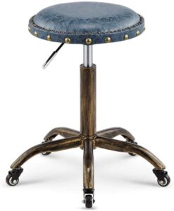 swivel bar stool studio stool on wheel，roller stool with denim pattern pu synthetic leather seat，adjustable height 48-58 cm，supported weight 160 kg，mechanic stoolfor beauty salon kitchen spa,adjustabl