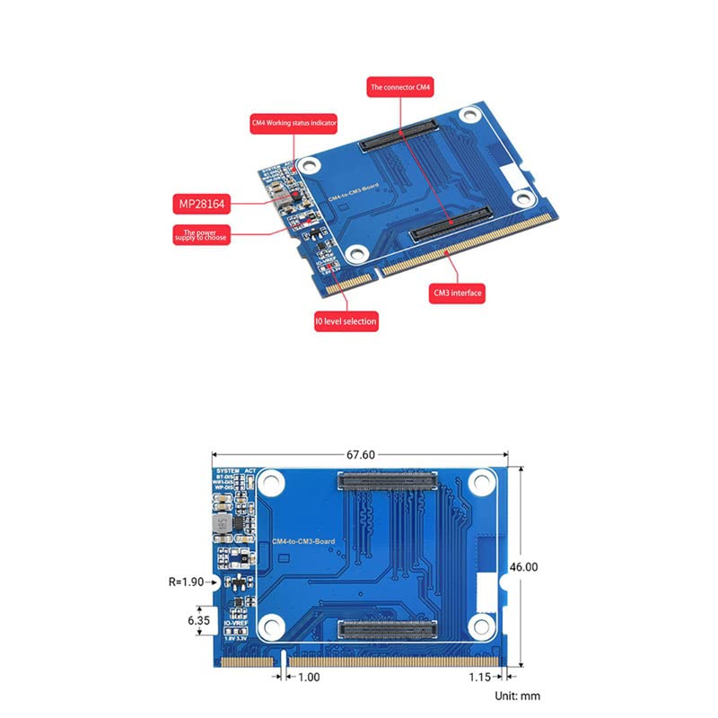 Expansion Board for Raspberry Pi Computer Module with Standard CM4 Socket to CM3 Adapter Interface Board Expansion Card Dual Video Output Replacement Base Board