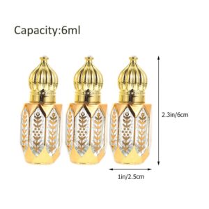 Healeved 3pcs Mini Arabic Crystal Glass Roller Bottles 6ml Gold Refillable Essential Oil Roll On Dispenser Empty Travel Perfume Sample Container