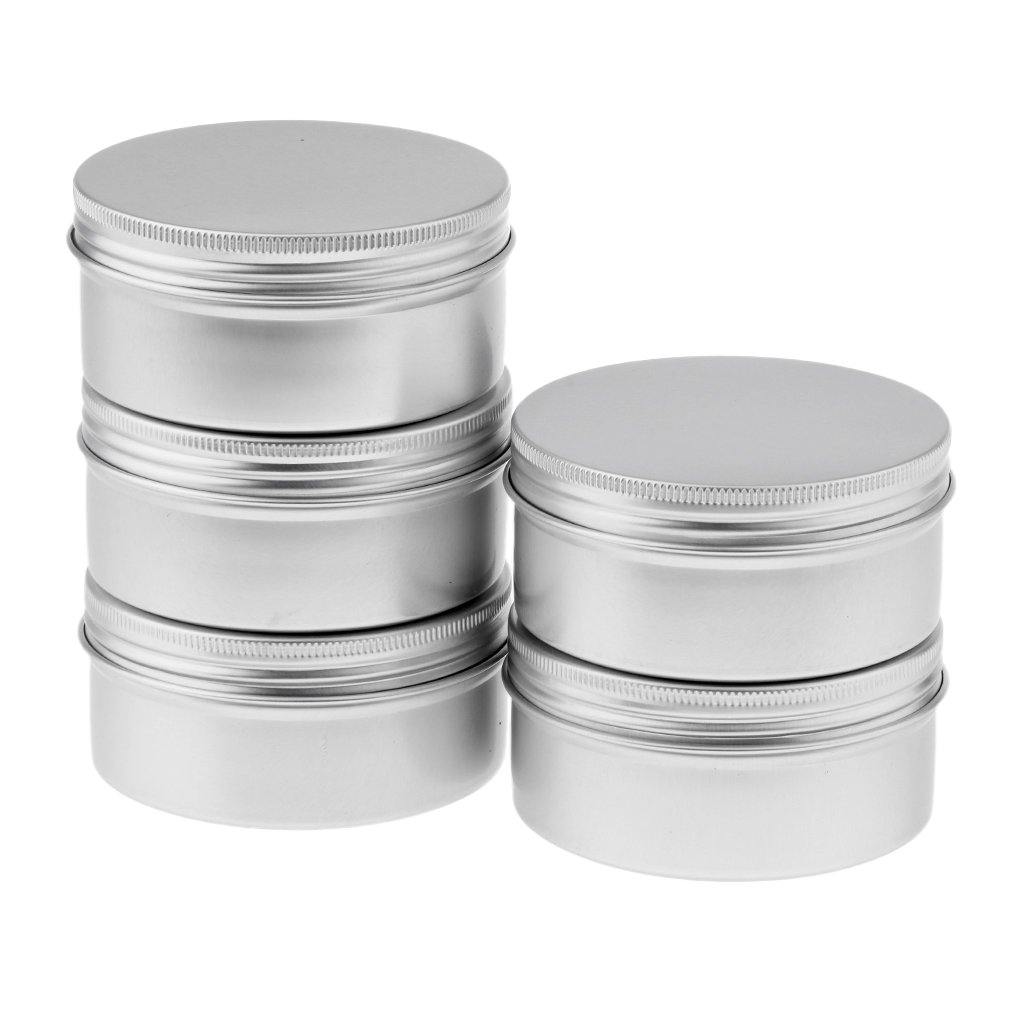 Jojomis Aluminum Tin Jars 200ML 5pcs Cosmetic Sample Metal Tins Empty Container, Round Pot Screw Lid, Small Ounce for Lip Balm, Salve, Make Up, Eye Shadow