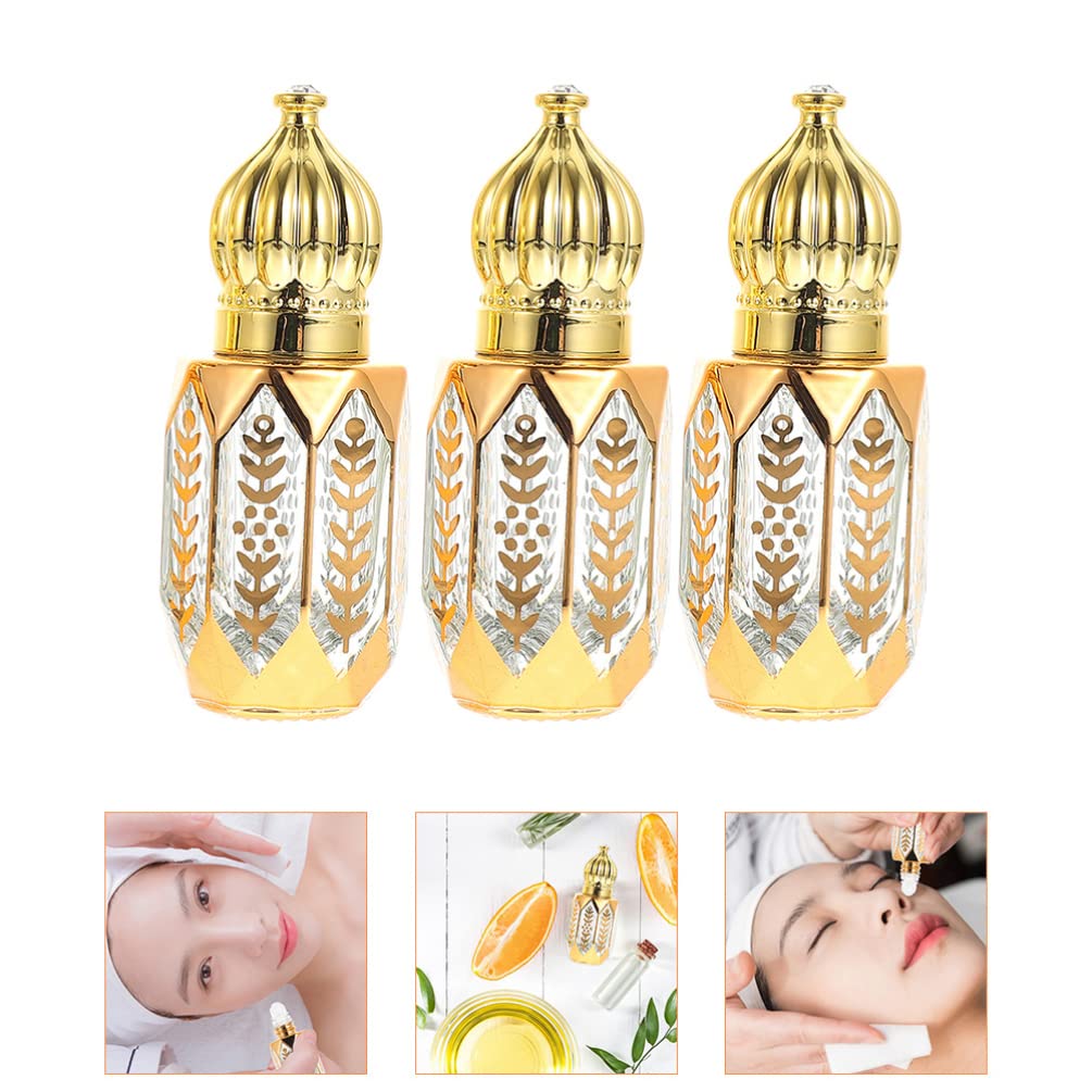 Healeved 3pcs Mini Arabic Crystal Glass Roller Bottles 6ml Gold Refillable Essential Oil Roll On Dispenser Empty Travel Perfume Sample Container