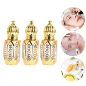 Healeved 3pcs Mini Arabic Crystal Glass Roller Bottles 6ml Gold Refillable Essential Oil Roll On Dispenser Empty Travel Perfume Sample Container