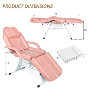 OmySalon Esthetician Salon Bed, Professional Massage Tattoo Table Salon Spa Equipment with 2 Beauty Baskets,Facial Beauty Barber Waxing Lash Microblading,Pink