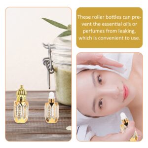 Healeved 3pcs Mini Arabic Crystal Glass Roller Bottles 6ml Gold Refillable Essential Oil Roll On Dispenser Empty Travel Perfume Sample Container