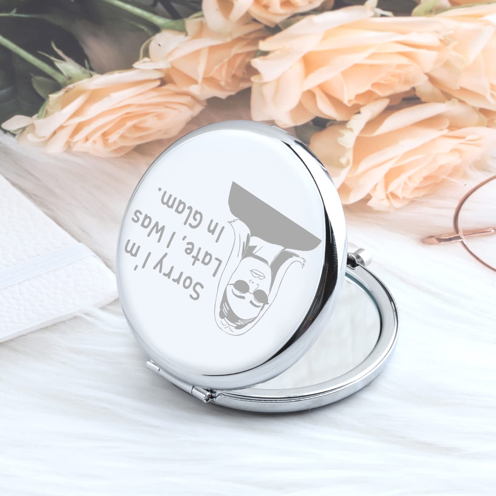 Zuo Bao RHONY Inspired Gift Housewives Makeup Mirror Sorry I'm Late I was in Glam Compact Mirror Gift for Mother Girlfriend （Sorry I'm Late）