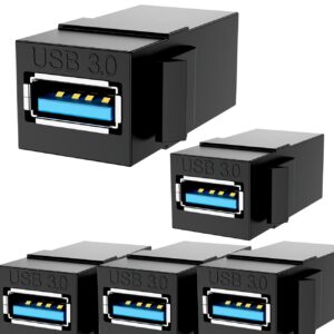 PANPEO USB 3.0 Keystone Jack Insert, USB Keystone Jack,USB to USB Adapters Female to Female Inserts Connector Interface Coupler Socket Adapter Port for Wall Plate Outlet Panel(Black-5 Pack)