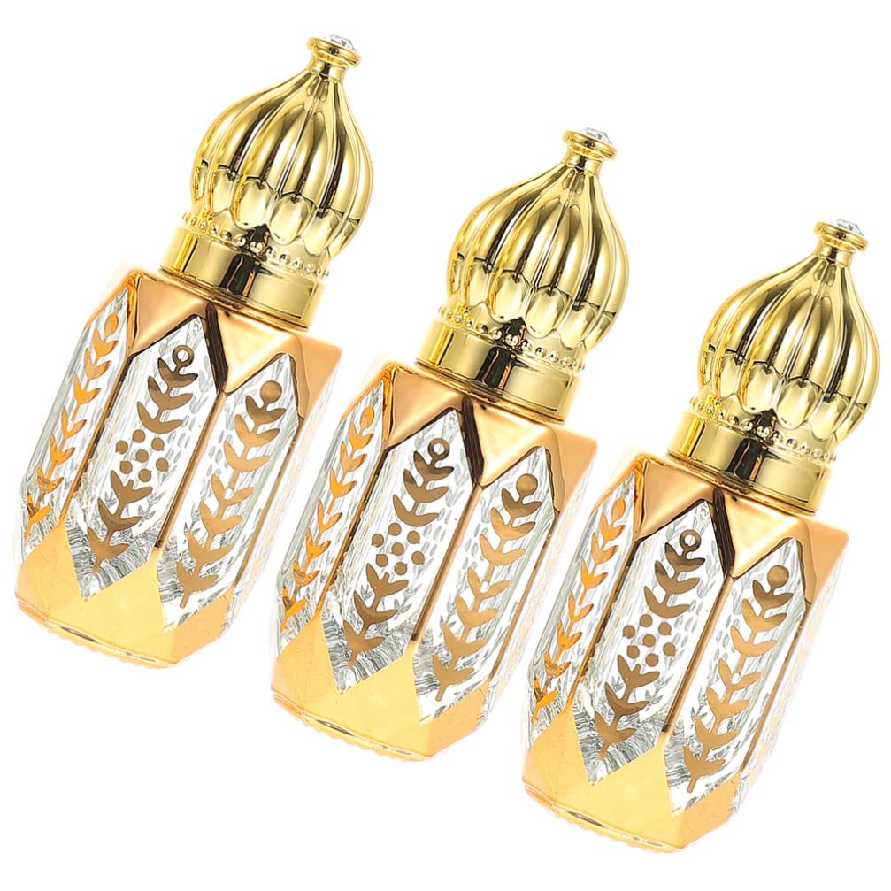 Healeved 3pcs Mini Arabic Crystal Glass Roller Bottles 6ml Gold Refillable Essential Oil Roll On Dispenser Empty Travel Perfume Sample Container