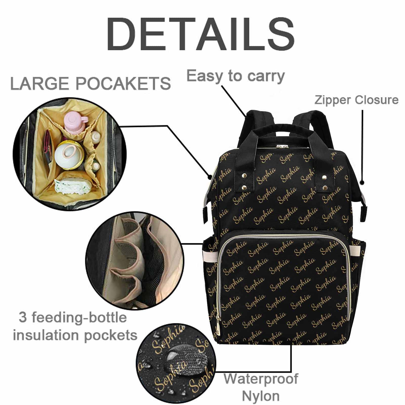 M YESCUSTOM Custom Personalized Diaper Bag Backpack with Multi Name Customized Waterproof Nappy Travel Daypack for Mom Baby Shower Black