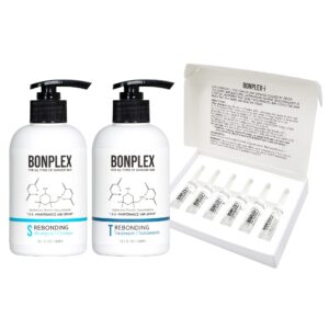 BONPLEX Perfect Bonding Hair Restore Shampoo, Treatment & Ampoule | Bond Strength | Frizz Free, Smooth & Shine| Repair Split Breakage | Damaged Hair Repair Concentrate Trio Kit (10.1oz + 6 ampoules)