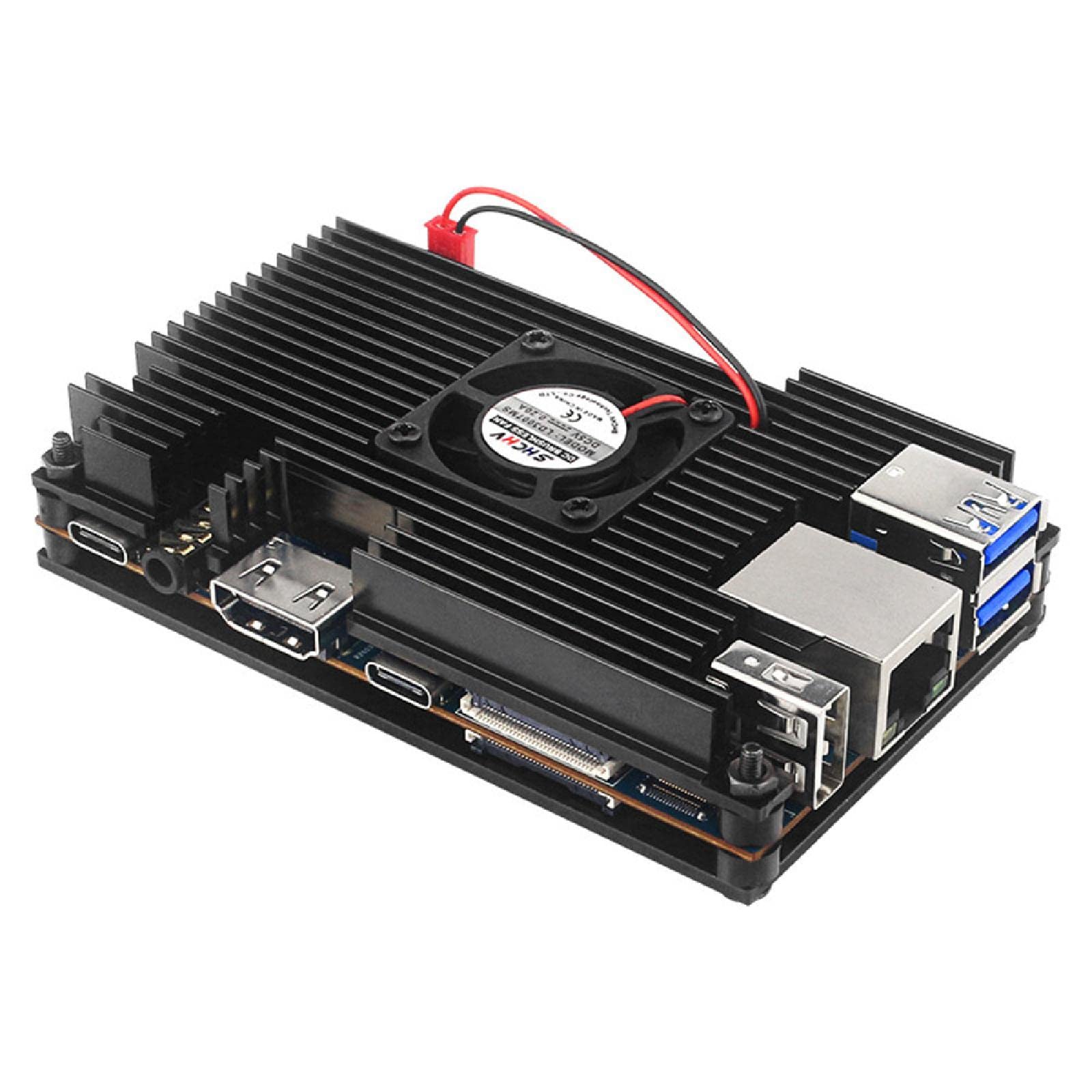 Cover Case with Cooling Fan for Orange Pi 5/5B, Aluminum Alloy Case with Silicone Heatsinks Cooling Fan