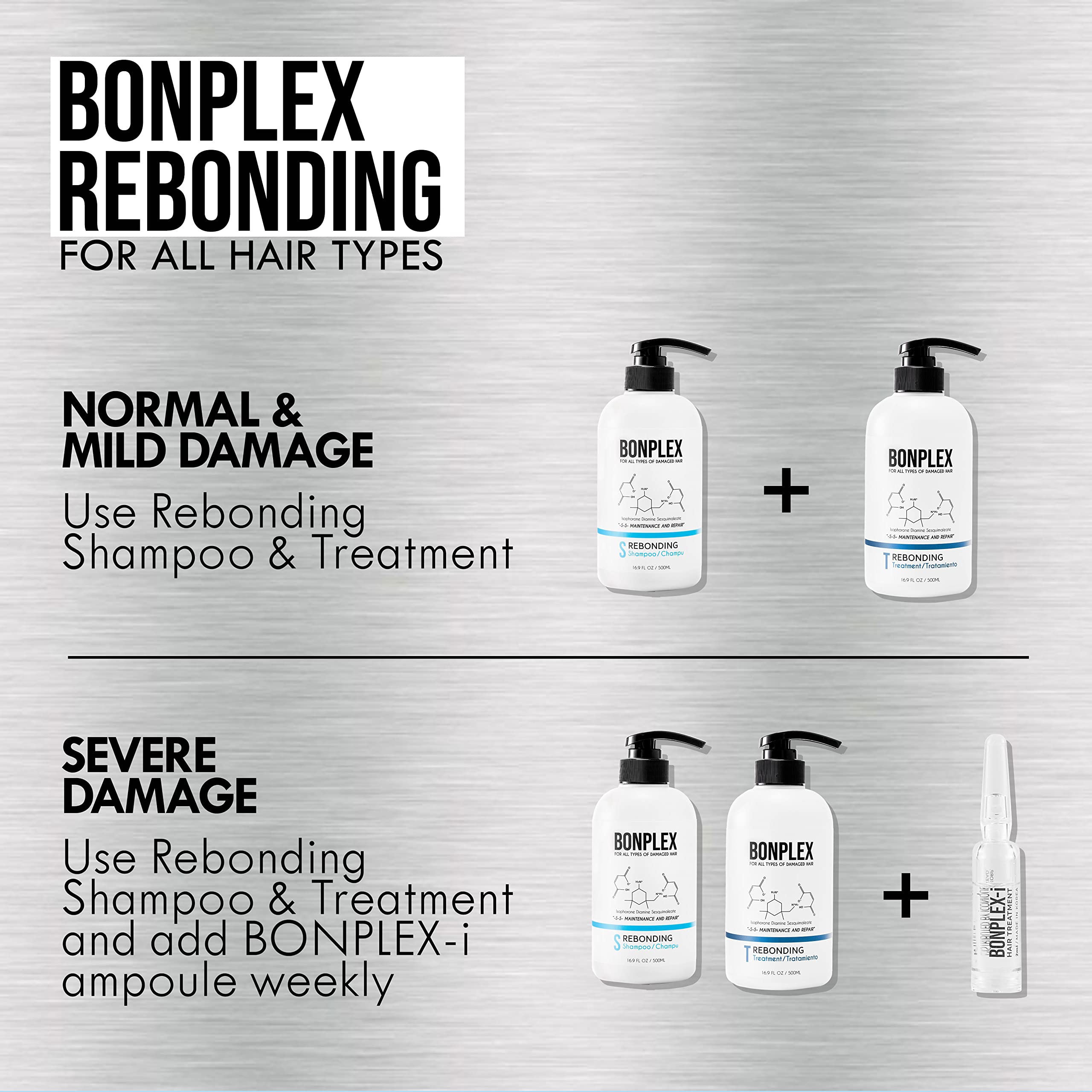 BONPLEX Perfect Bonding Hair Restore Shampoo, Treatment & Ampoule | Bond Strength | Frizz Free, Smooth & Shine| Repair Split Breakage | Damaged Hair Repair Concentrate Trio Kit (10.1oz + 6 ampoules)