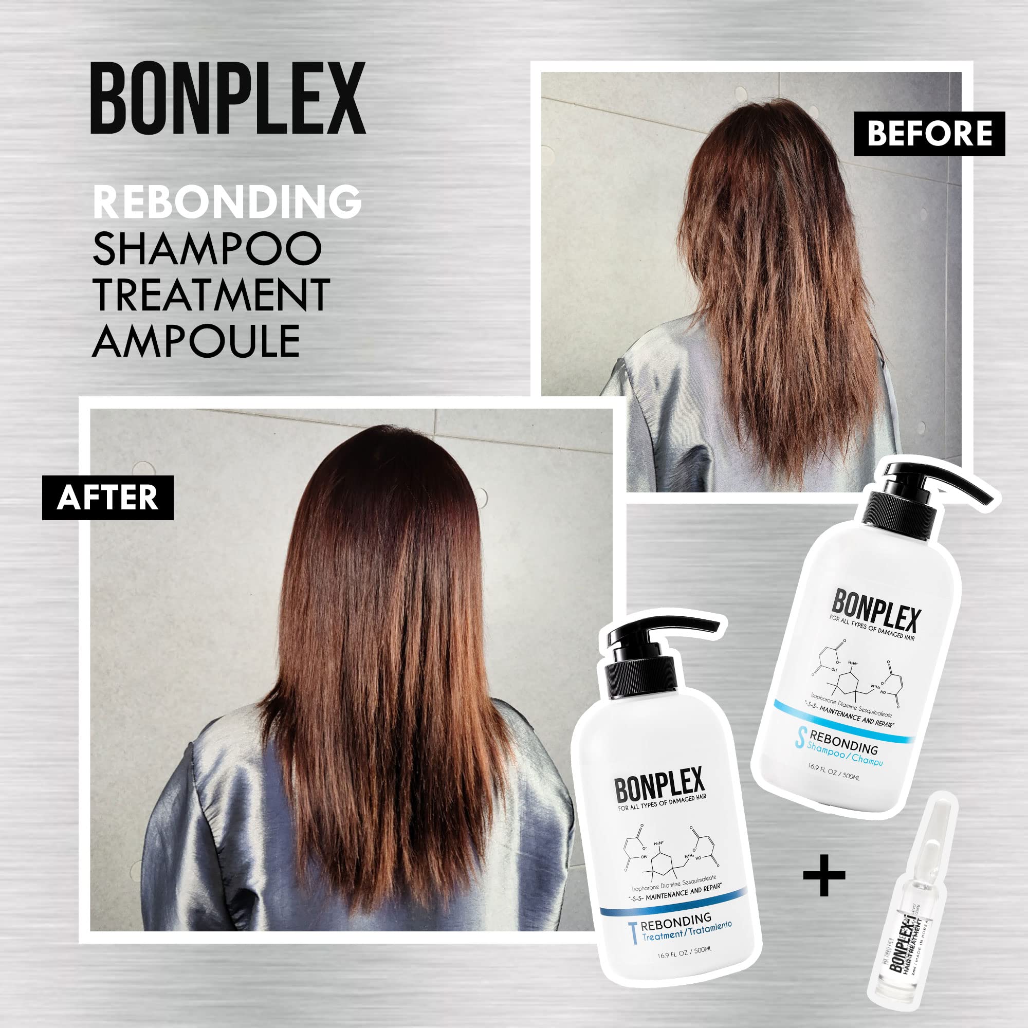 BONPLEX Perfect Bonding Hair Restore Shampoo, Treatment & Ampoule | Bond Strength | Frizz Free, Smooth & Shine| Repair Split Breakage | Damaged Hair Repair Concentrate Trio Kit (10.1oz + 6 ampoules)