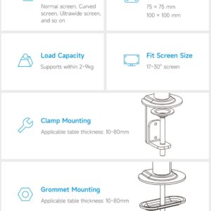 XYGStudy Gas Spring Monitor Stand Arm for 17~30 Inch Display Monitor Screen LCD Free Height Adjustment Support Multi-Angle Rotation and Expansion