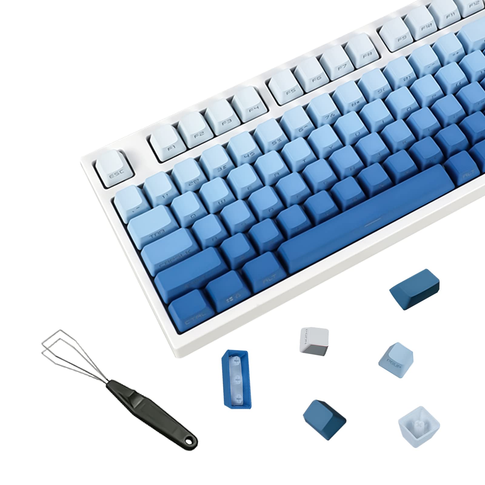 JOLINTAL 134 Keys Gradient Blue Keycaps Set, PBT Double Shot Dying Side Print Keycaps, OEM Profile Shine Through Keycaps, Custom Backlit Keycaps Cherry MX Keycaps for Mechanical Gaming Keyboard