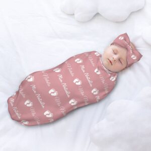 Swaddle and Hats Custom Baby Blankets for Girls Boys Blankets Baby Gifts Personalized Baby Items (Names & Icons)